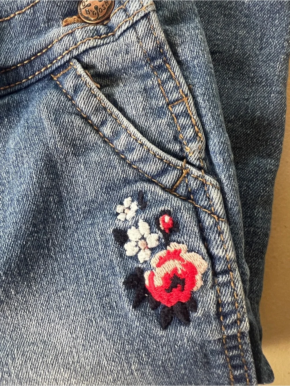 OshKosh B'gosh Denim Blue Floral Embroidered Overalls